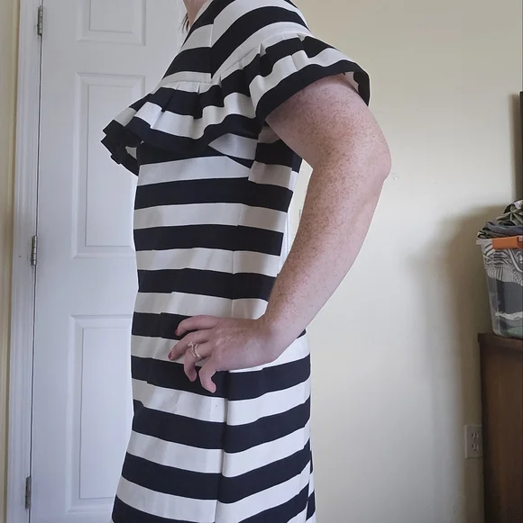 Eliza J Navy and White Striped Ruffle Midi Dress 16 Sheath Dress - Picture 7 of 8